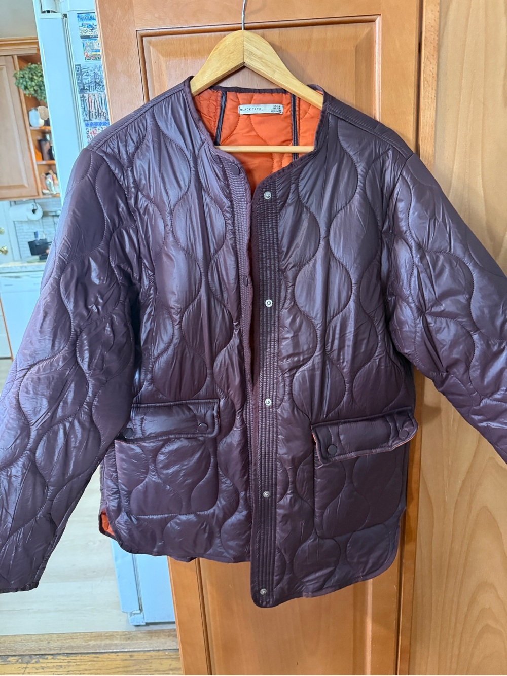 Black tape_ women’s  Quilted Plum Jacket with Orange Lining